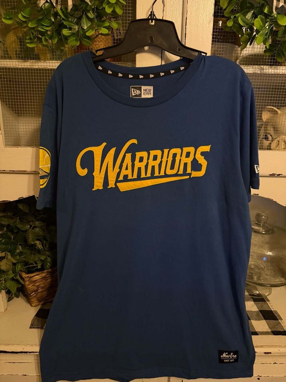 New Era Golden State Warriors T-Shirt Size L Blue Embroidered Logo